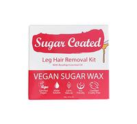 Sugar Coated Kit de cera de azúcar para depilación de piernas orgánica, depilación suave con tiras y aceite de rosa mosqueta para hidratar, en casa para pieles sensibles, depilación sin dañar, 200 g