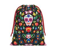 Sugar Horror Skull and Flowers Christmas Drawstring Bags Gift Wrapping Bag Small Gifts Candy Jewelry Wedding Wrap Bag