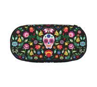 Sugar Horror Skull and Flowers Cute Aesthetic Big Capacity Zipper Pencil Cases Pen Pen Organizer Portable Office Desk Organizer for Adults, Black, Talla única, Organizador de bolsas