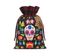Sugar Horror Skull and Flowers Print Gift Reusable Versatile Drawstring Bags Festive Party Favors Family Anniversary