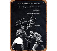 Sugar Ray Robinson - Cartel de metal de boxeo de 8 x 12 pulgadas, póster vintage decorativo de cueva de hombre, 8 x 12 pulgadas