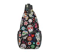 Sugar Rose Skull Sling Bag Crossbody Mochila Senderismo Viajes Daypack Chest Bag Bolso de Hombro Ligero para Mujeres Hombres