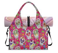 Sugar Skull Day of Dead - Bolsa deportiva de lona para mujeres y hombres, bolsa de fin de semana con compartimento para zapatos, bolsa de hombro para yoga, gimnasio, viajes, color, L, Organizador de