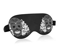 Sugar Skull Day Of The Dead Black White On Black Eye Masks Cover Blocks Light Sleep Mask Shade Cover Blindfold Relaxing Eyeshade Cover con correa ajustable para la cabeza para hombres, mujeres y niños