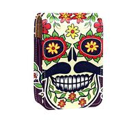 Sugar Skull Day of the Dead - Estuche portátil para lápiz labial, mini caja de almacenamiento de lápiz labial con espejo para mujer, Varios colores, 9.5x2x7 cm/3.7x0.8x2.7 in