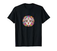 Sugar Skull Dog Mom Floral Dia De Muertos Boho Gift Camiseta