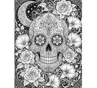 Sugar Skull, Moon, Roses and Moonflowers ~ Graph Paper