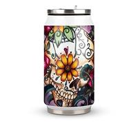 Sugar Skull Travel Mug with Lid Cup Insulated Tumbler Water Bottle Tea Cup For Women Men