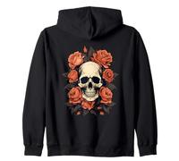 Sugar Skull With Flowers Roses Calavera y Flores Día de los Muertos Azúcar Cráneo Sudadera con Capucha Unisex Adulto Negro Talla S