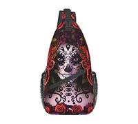 Sugar Skulls And Roses Day Of Dead Crossbody Bolsos Mujeres Hombres Cross Chest Bag Sling ajustable Mochila Bandolera para ciclismo Viajes Deporte Senderismo