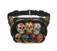 Sugar Skulls - Bolsa cuadrada de doble capa con estampado de calaveras de azúcar, bolsa de viaje con Bel ajustable, Negro -, Talla única