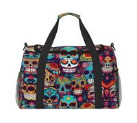 Sugar Skulls - Bolsa de viaje con cremalleras y asas, bolsa de lona plegable grande para vacaciones familiares, Black, Talla única