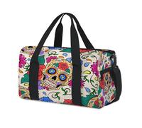 Sugar Skulls - Bolsa deportiva de lona para fin de semana con diseño de calaveras de rosa, bolsa de viaje casual, para viajes, gimnasio, para niños, niñas, niños, mujeres y hombres