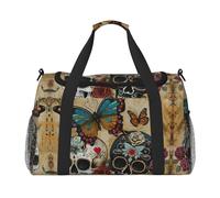 Sugar Skulls Butterfly Weekender Overnight Carry On Bag para mujeres y hombres, perfecta para viajeros frecuentes, Black, Talla única