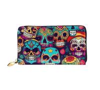 Sugar Skulls - Cartera de piel con estampado de calaveras para teléfono celular, tarjetas de crédito, bolsillo con cremallera, color negro, talla única, Negro, One Size