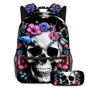 Sugar Skulls Cats - Juego de mochila escolar y estuche para lápices para adolescentes, niñas, niños, mochila ligera de viaje, Multicolor 17, Talla única