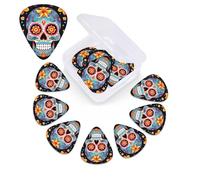 Sugar Skulls - Juego de 12 púas de celuloide de diferentes grosores para guitarra con caja de almacenamiento de púas de guitarra, púa de guitarra personalizada para púas de guitarra acústica