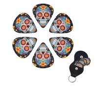 Sugar Skulls - Juego de 6 púas de celuloide de diferentes grosores con soporte para púas de guitarra, púas de guitarra personalizadas para guitarra acústica, guitarra eléctrica, bajo, ukelele