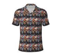 Sugar Skulls - Polos versátiles con estampado de calaveras de azúcar, transpirable, cómodo, de manga corta, casual, ropa, Negro -, L