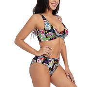 Sugar Skulls Print Hawaii - Conjunto de bikini de dos piezas con cuello en U para mujer, Negro, L