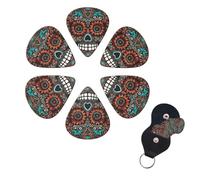Sugar Skulls - Púas de guitarra del Día de los Muertos, paquete de 6 púas de celuloide de diferentes grosores con soporte para púas, púas de guitarra personalizadas para guitarra acústica, guitarra