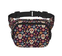 Sugar Skulls - Riñonera unisex cuadrada de doble capa con estampado de calaveras, accesorio de viaje y entrenamiento, color negro, talla única, NEGRO, One Size