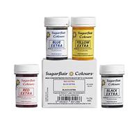 Sugarflair Maximum Concentrated Paste Colour Set/4, Colorante para Mazapán y Pasta de azúcar: Blue Yellow, Red, Black - 4x25g