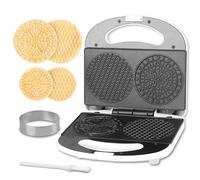 SugarWhisk - Máquina de pizzellas miniatura con cortador de 7.5 cm, plancha para minigalletas de waffle, hornea pizzellas de 5 x 10 cm o galletas de 7.5 cm, para celebraciones, fiestas, postres y más