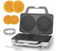 SugarWhisk Pizzelle Maker eléctrico, antiadherente Stroopwafel, máquina para hacer galletas de pizza de 2 x 5 pulgadas para Navidad, hierro Stroopwafel, molde de 4 pulgadas incluido, blanco