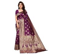 Sugathari Sari Banarasi para mujer, de seda Kanjivaram pura, suave, diseño 2023, sari Pattu, última colección de sari de algodón para fiesta, con blusa para boda sadi (PARI 63 NEW WINE), Vino, talla