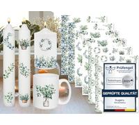 Sugeru 6 Tatuajes para Velas (Más de 200 Patrones) - Impresión de Transferencia de Agua, Lámina de Aluminio, Pegatinas, Decoración, Refranes, Feliz Cumpleaños (Eucalipto)