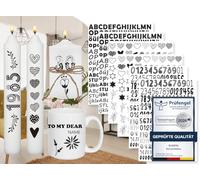 Sugeru 6 Tatuajes para Velas (Más de 200 Patrones) - Impresión de Transferencia de Agua, Lámina, Pegatinas para Decoración - Varios Números y Letras