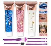 Sugeru®Brillos Purpurina Cara Festival Maquillaje-3 Colores Kit,Glitter Bar Para la Cara,Gel Purpurina Pelo,Cara Maquillaje,Arte Corporal,Uñas,Mejilla,Líquida Maquillaje Festival (blanco+rosa+azul)