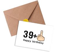 Sugeru Tarjeta de cumpleaños para 40, divertidas tarjetas de cumpleaños con sobre, tarjeta de felicitación ecológica para mujeres, hombres, 39 + 1 tarjeta de felicitación con dedos, tarjeta de