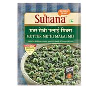 Suhana Madre Methi Malai Mix 6 x 50 g - Mezcla preparada de plato indio - Vegetariano y cremoso - Mezcla de condimentos con fenogreco y guisantes con Kajal