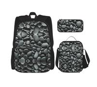 SUHNGE Beagle - Mochila escolar 3 en 1 con estampado de patrones de Beagle, con fiambrera, estuche para lápices, mochila de viaje para laptop, Muchos guijarros negros, Talla única