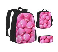 SUHNGE Bear Dancing - Juego de lonchera con estampado de teñido anudado, mochila escolar 3 en 1 y estuche a juego, Pelotas de tenis rosa brillante, Talla única, MC700