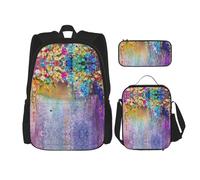 SUHNGE Cowboy Ride Horse Print - Mochila escolar de 3 piezas con bolsa de almuerzo, estuche para niñas de secundaria, Flor llorona púrpura abstracta, Talla única