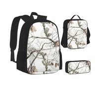 SUHNGE Hammerhead Sharks - Mochila escolar 3 en 1 con estampado de tiburones para adolescentes, Camuflaje de árboles blancos, Talla única