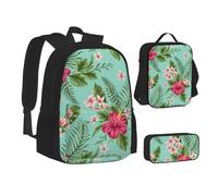 SUHNGE Hammerhead Sharks - Mochila escolar 3 en 1 con estampado de tiburones para adolescentes, Hojas tropicales hawaianas, Talla única