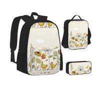 SUHNGE Hen Flying Butterflies Among Flowers - Juego de lonchera con mochila 3 en 1 y estuche escolar a juego, Mariposas voladoras entre flores, Talla única