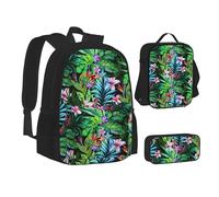 SUHNGE Hen Flying Butterflies Among Flowers - Juego de lonchera con mochila 3 en 1 y estuche escolar a juego, Hoja tropical colorida, Talla única