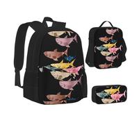 SUHNGE Hen Flying Butterflies Among Flowers - Juego de lonchera con mochila 3 en 1 y estuche escolar a juego, Peces coloridos, Talla única