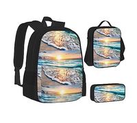 SUHNGE Juego de lonchera con diseño de Feliz Navidad, mochila escolar 3 en 1 y estuche a juego, Beach Sunset Ocean, Talla única