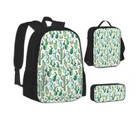 SUHNGE Juego de lonchera con estampado de suculentas a rayas, mochila escolar 3 en 1 y estuche a juego, Rosa (Cactus Flower), Talla única
