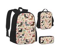 SUHNGE Juego de mochilas escolares 3 en 1 con diseño de pulpo de tortuga, diseño de océano, bolsa de almuerzo para adolescentes, mochila escolar 3 en 1, Perro floral, Talla única