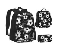 SUHNGE Juego de mochilas escolares 3 en 1 con diseño de pulpo de tortuga, diseño de océano, bolsa de almuerzo para adolescentes, mochila escolar 3 en 1, Fútbol negro, Talla única
