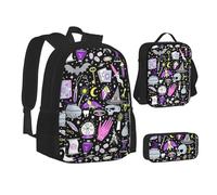 SUHNGE Mochila escolar 3 en 1 con estampado de flores hawaianas para adolescentes, bolsa de almuerzo, mochila escolar para niños, Magic Witch Witchcraft - Dibujo bohemio, Talla única