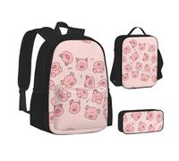 SUHNGE Mochila escolar 3 en 1 con estampado de patines de colores, para adolescentes, bolsa de almuerzo, estuche para lápices, mochila escolar para niños, Pink Cute Pig, Talla única