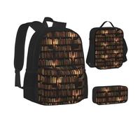 SUHNGE Mochila escolar 3 en 1 con estampado de patines de colores, para adolescentes, bolsa de almuerzo, estuche para lápices, mochila escolar para niños, Biblioteca de la sala de libros, Talla única